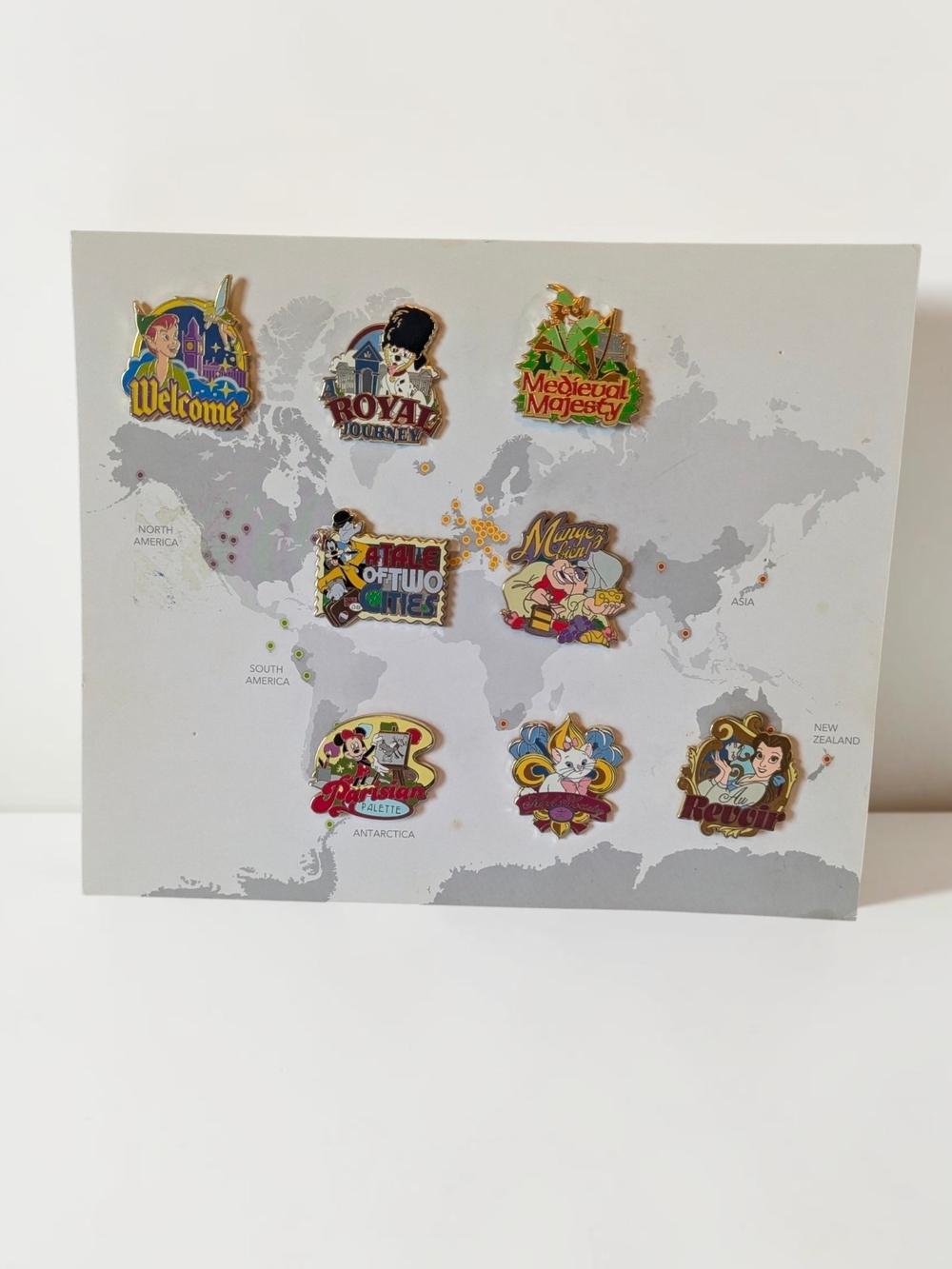 Adventures by Disney London & Paris Pin Lot with Map Display Board Set of 8